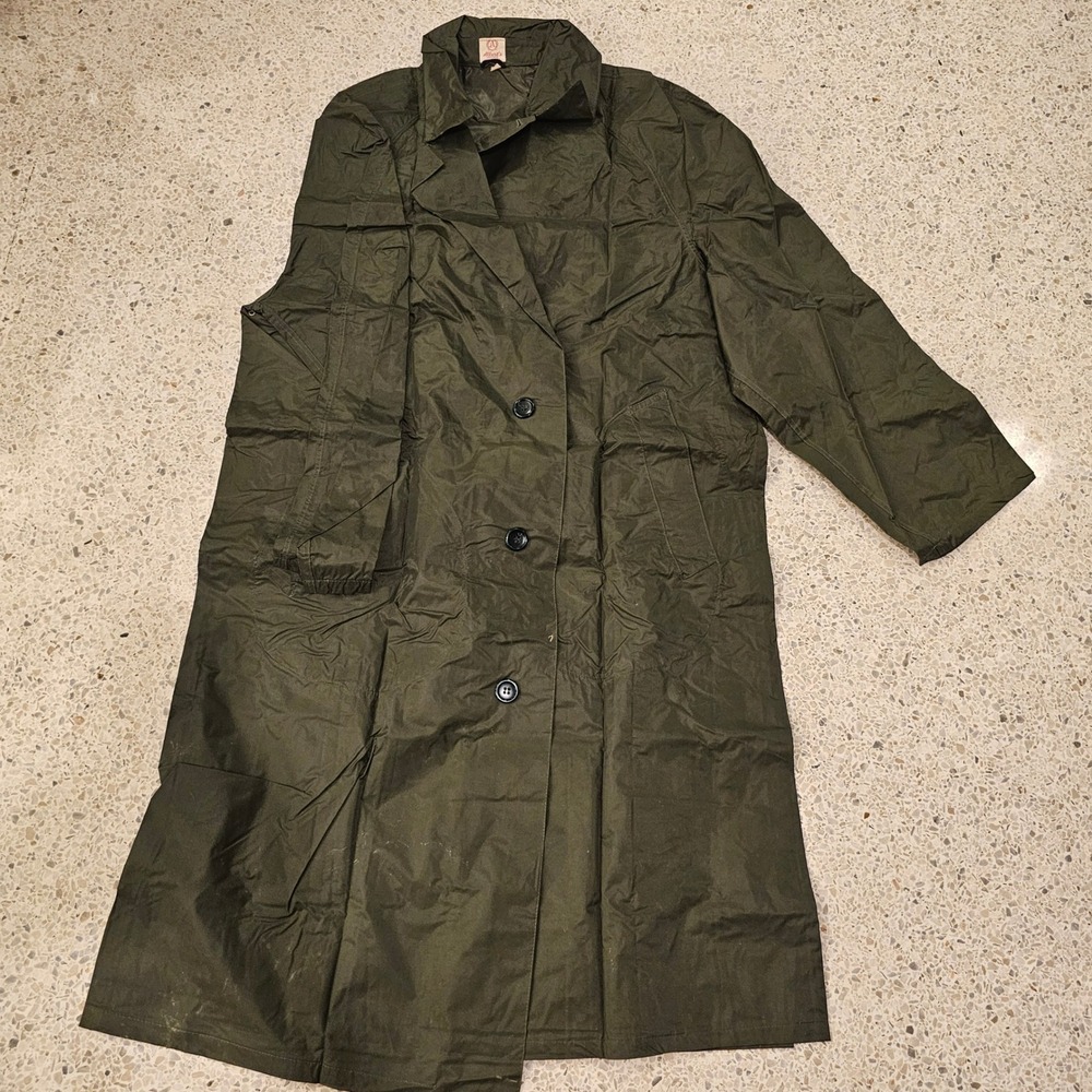 Vintage Albert's Uniforms San Diego Olive Green Canvas Trench Raincoat Mens M